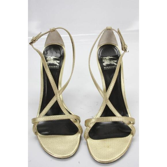 Burberry Gold Check Strappy Leather High Heel Sandals Size 39.5 New $550 - Picture 3 of 10